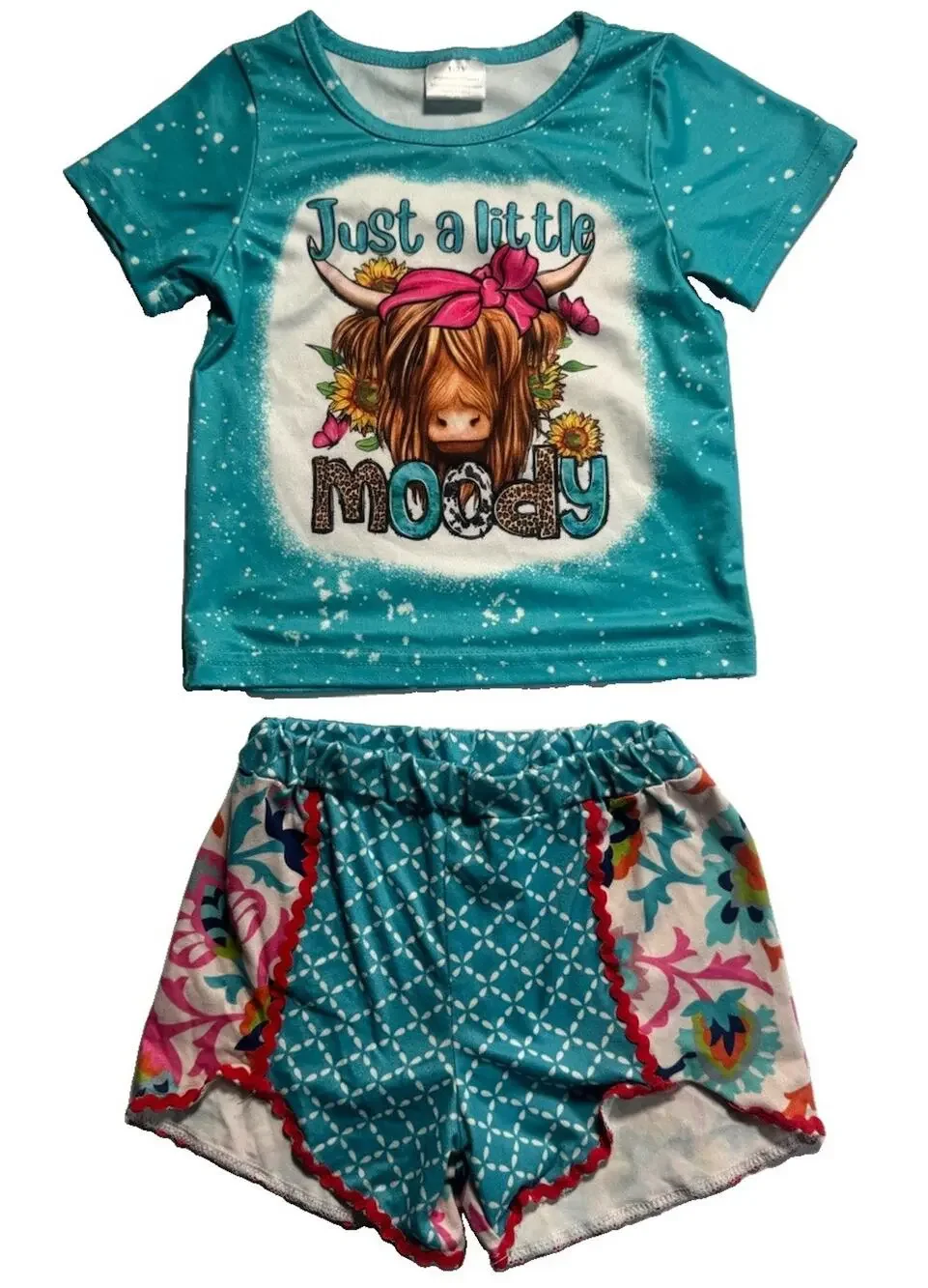 Girls 1-2Y Boutique Just A Little Moody Highland Cow Short Set Outfit XS Floral